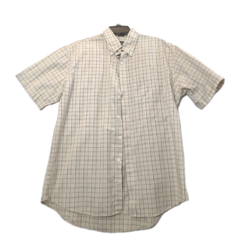 🔥Van Heusen Tan Plaid Wrinkle Free Size L 16-16 1/2 Short Sleeve Excellent!